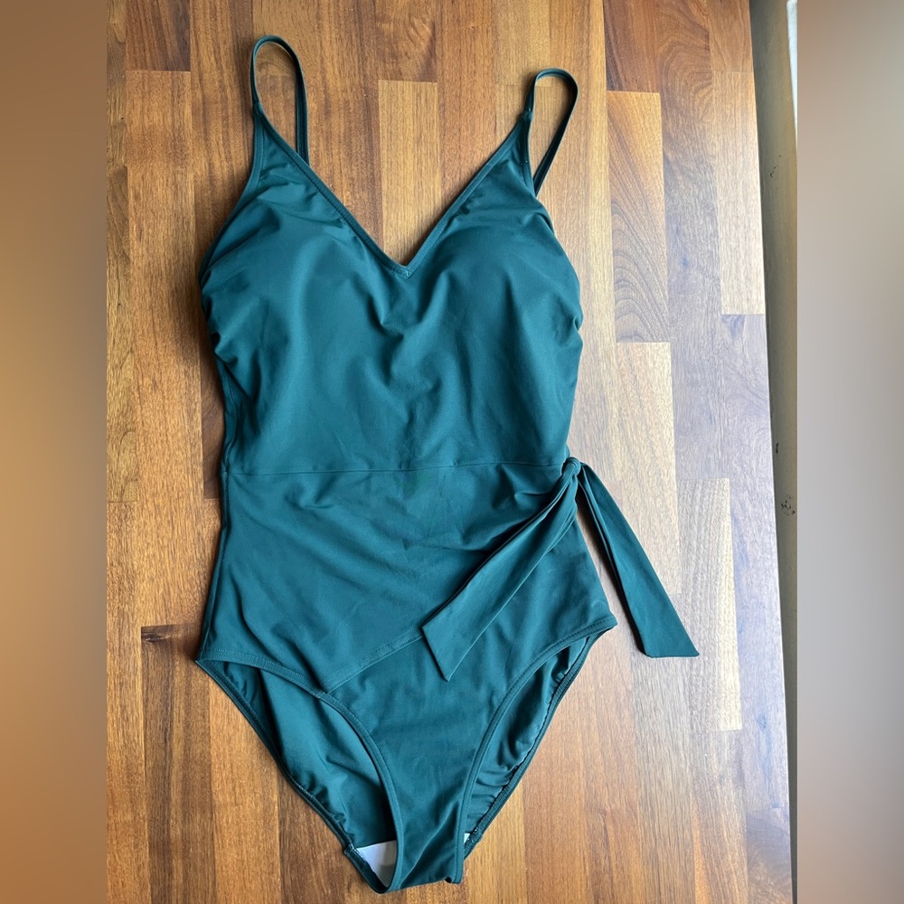 SOLD Green One-Piece Figleaves Swimsuit with Wrap Detail UK Size 12, US Medium